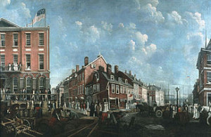 Tontine Coffee House with flag on left